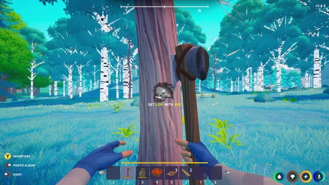 Gathering wood with an axe in the forest