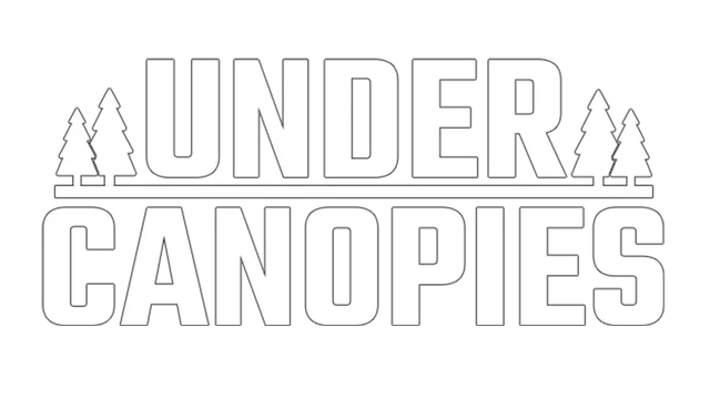 Under Canopies white logo with a transparent background